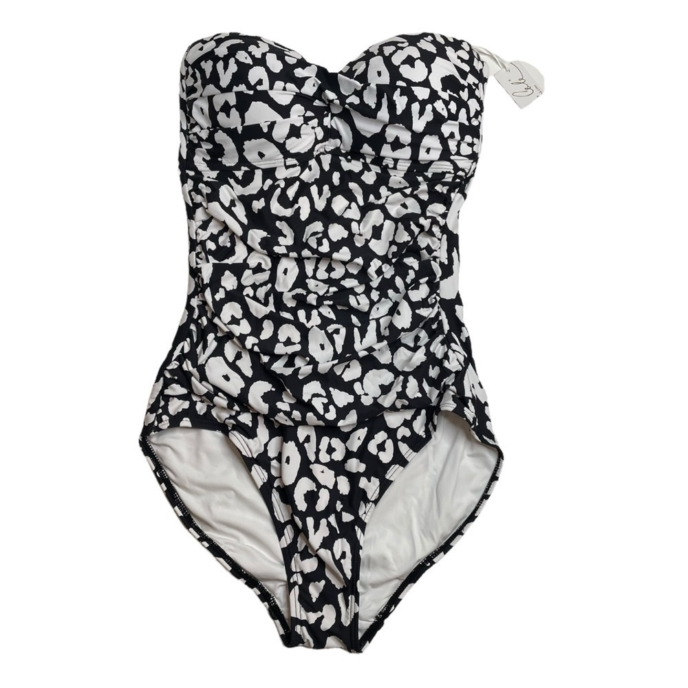 Anne Cole Animal-Print Twist-Front One-Piece Swimsuit Black White Size 6 New